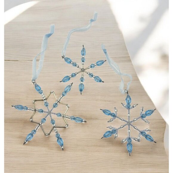 Hallmark Beaded Snowflake Christmas Ornaments Frostlight Faeries Blue Set of 3 - Picture 1 of 7